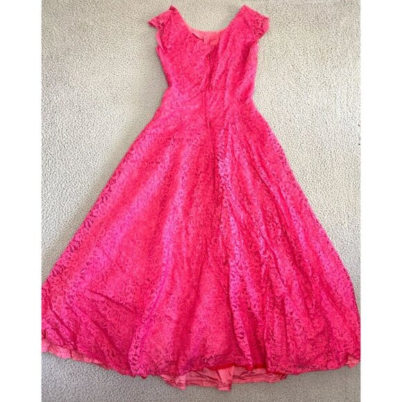 Vintage 50s Anns Vogue Shoppe Dress Small Midi Full Skirt Pink Lace Bubble - Picture 2 of 16